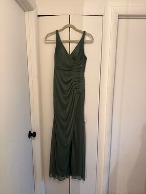 Azazie “Adley” Dress in Eucalyptus - V Neck Evening Dress